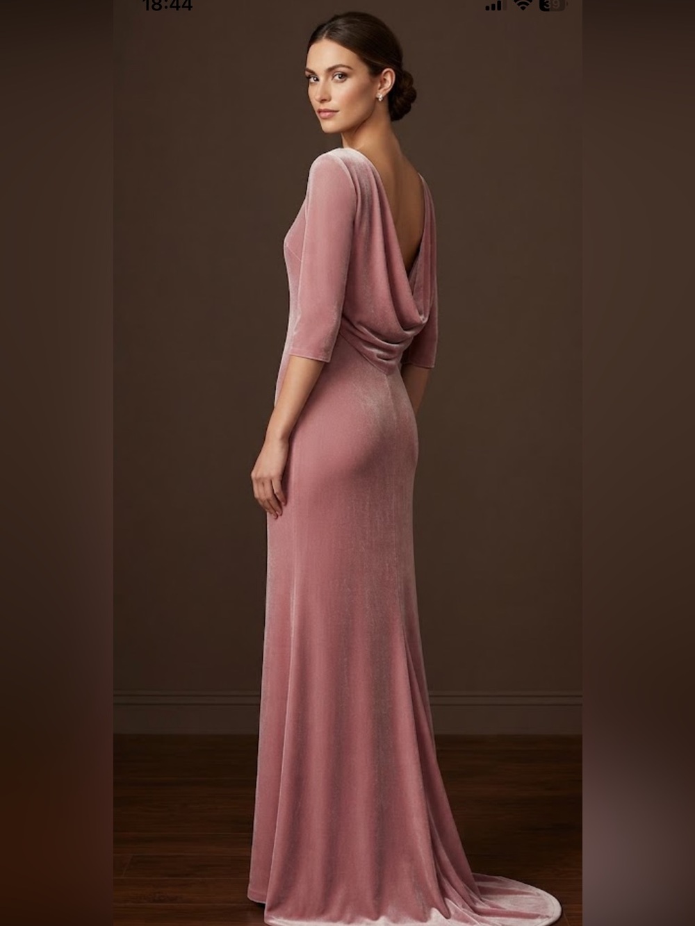 Badgley Mischka dusty Pink Velvet Cowl Back Long Evening Gown Dress Size 4